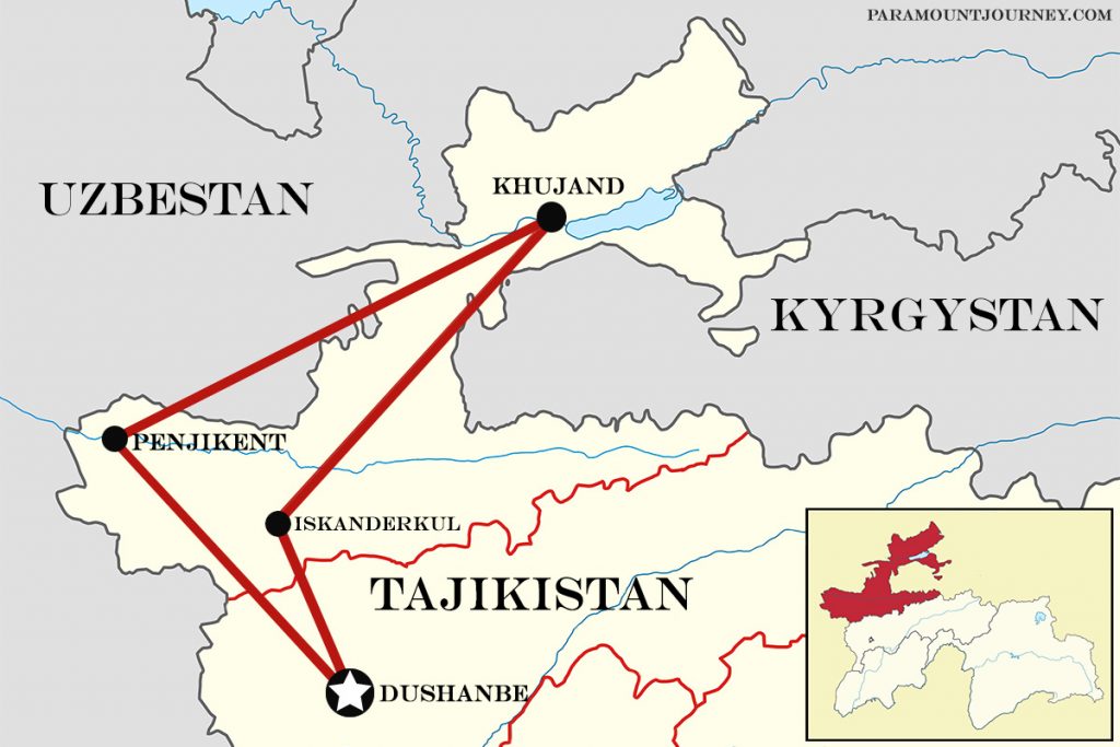 Silk road route, tours, map, Tajikistan and Zerafshan valley, Penjikent, Iskanderkul, Khujand