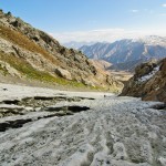 hiking over glacier in Hissar Valley, Tajikistan