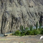 Mountain slope and river in Zarafshan Valley, Tajikistan